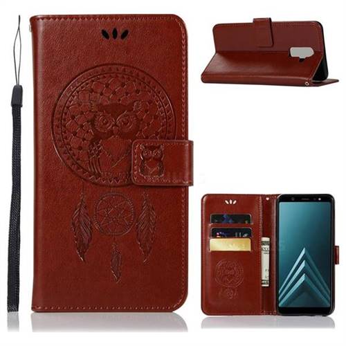 Intricate Embossing Owl Campanula Leather Wallet Case for Samsung Galaxy J8 - Brown