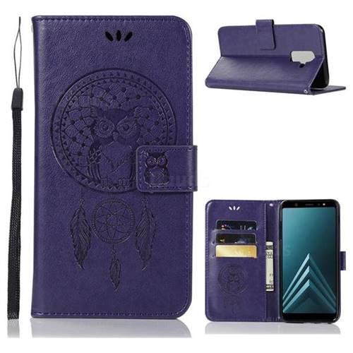 Intricate Embossing Owl Campanula Leather Wallet Case for Samsung Galaxy J8 - Purple