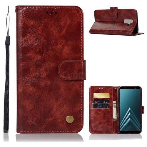 Luxury Retro Leather Wallet Case for Samsung Galaxy J8 - Wine Red