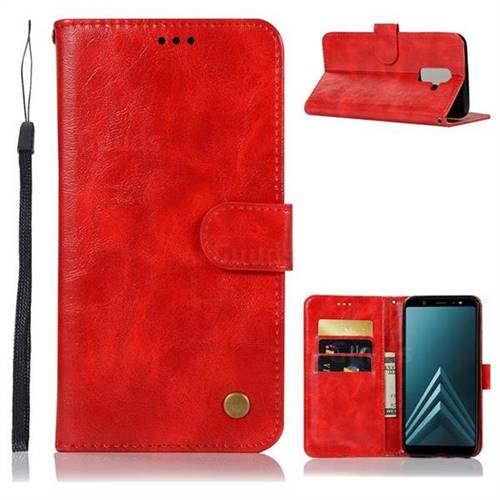 Luxury Retro Leather Wallet Case for Samsung Galaxy J8 - Red