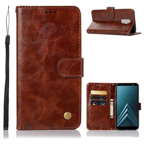 Luxury Retro Leather Wallet Case for Samsung Galaxy J8 - Brown