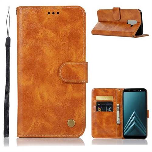 Luxury Retro Leather Wallet Case for Samsung Galaxy J8 - Golden