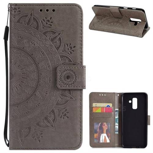 Intricate Embossing Datura Leather Wallet Case for Samsung Galaxy J8 - Gray