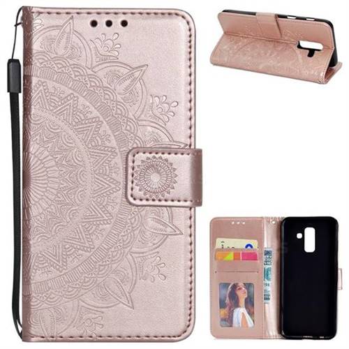 Intricate Embossing Datura Leather Wallet Case for Samsung Galaxy J8 - Rose Gold