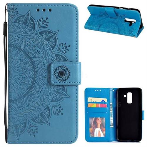 Intricate Embossing Datura Leather Wallet Case for Samsung Galaxy J8 - Blue