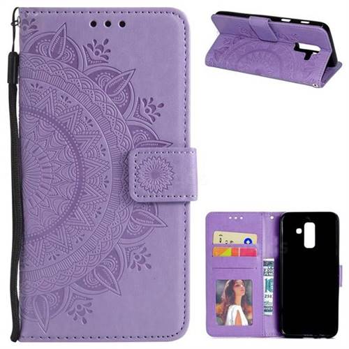Intricate Embossing Datura Leather Wallet Case for Samsung Galaxy J8 - Purple