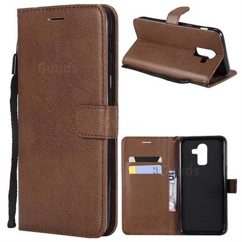 Retro Greek Classic Smooth PU Leather Wallet Phone Case for Samsung Galaxy J8 - Brown