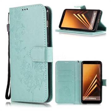Intricate Embossing Dandelion Butterfly Leather Wallet Case for Samsung Galaxy J8 - Green