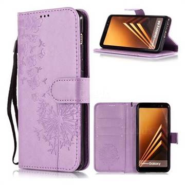 Intricate Embossing Dandelion Butterfly Leather Wallet Case for Samsung Galaxy J8 - Purple