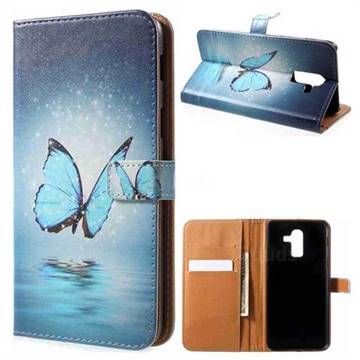 Sea Blue Butterfly Leather Wallet Case for Samsung Galaxy J8