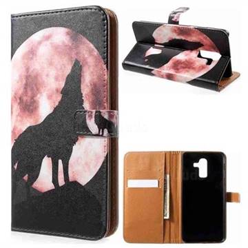 Moon Wolf Leather Wallet Case for Samsung Galaxy J8