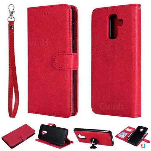 Retro Greek Detachable Magnetic PU Leather Wallet Phone Case for Samsung Galaxy J8 - Red
