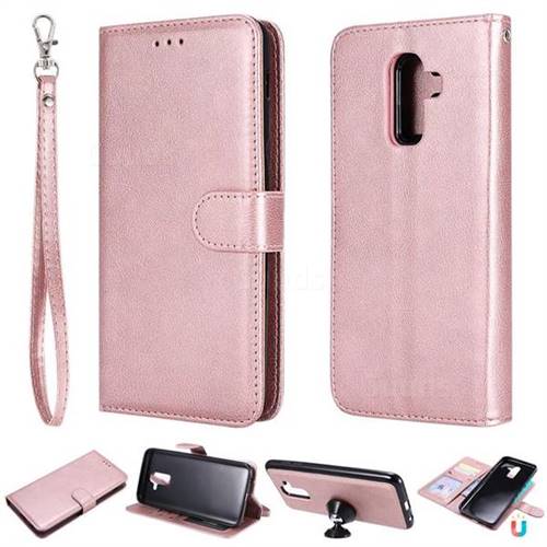 Retro Greek Detachable Magnetic PU Leather Wallet Phone Case for Samsung Galaxy J8 - Rose Gold