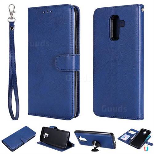 Retro Greek Detachable Magnetic PU Leather Wallet Phone Case for Samsung Galaxy J8 - Blue