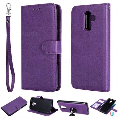 Retro Greek Detachable Magnetic PU Leather Wallet Phone Case for Samsung Galaxy J8 - Purple