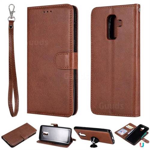 Retro Greek Detachable Magnetic PU Leather Wallet Phone Case for Samsung Galaxy J8 - Brown