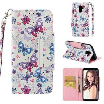 Colored Butterfly Big Metal Buckle PU Leather Wallet Phone Case for Samsung Galaxy J8