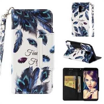 Peacock Feather Big Metal Buckle PU Leather Wallet Phone Case for Samsung Galaxy J8