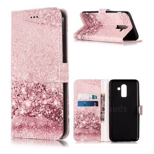 Glittering Rose Gold PU Leather Wallet Case for Samsung Galaxy J8