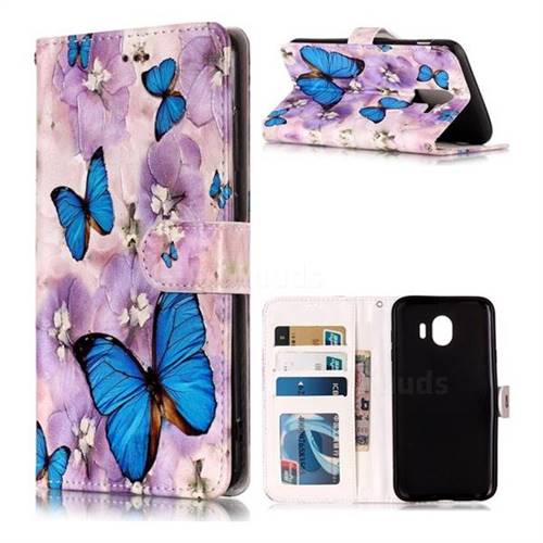 Purple Flowers Butterfly 3D Relief Oil PU Leather Wallet Case for Samsung Galaxy J8