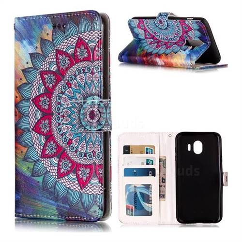 Mandala Flower 3D Relief Oil PU Leather Wallet Case for Samsung Galaxy J8