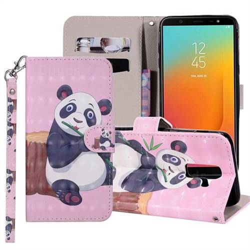 Happy Panda 3D Painted Leather Phone Wallet Case Cover for Samsung Galaxy J8