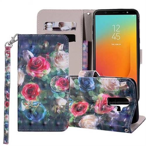 Rose Flower 3D Painted Leather Phone Wallet Case Cover for Samsung Galaxy J8