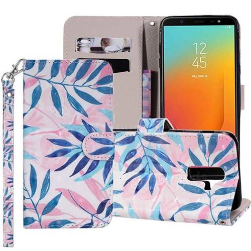 Green Leaf 3D Painted Leather Phone Wallet Case Cover for Samsung Galaxy J8