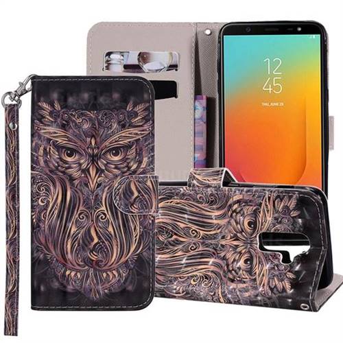Tribal Owl 3D Painted Leather Phone Wallet Case Cover for Samsung Galaxy J8