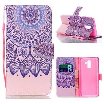 Purple Sunflower Leather Wallet Phone Case for Samsung Galaxy J8
