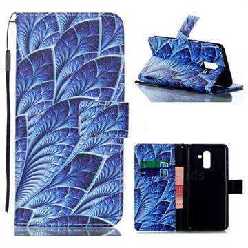 Blue Feather Leather Wallet Phone Case for Samsung Galaxy J8