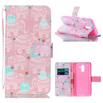 Pink Elephant Leather Wallet Phone Case for Samsung Galaxy J8