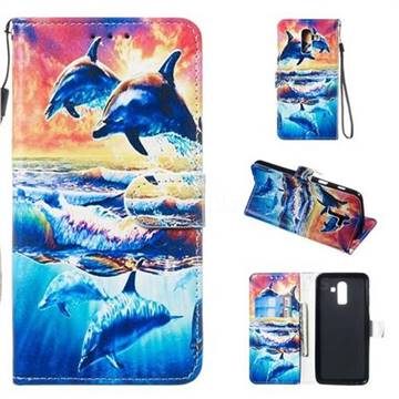 Couple Dolphin Smooth Leather Phone Wallet Case for Samsung Galaxy J8