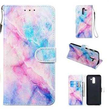 Blue Pink Marble Smooth Leather Phone Wallet Case for Samsung Galaxy J8