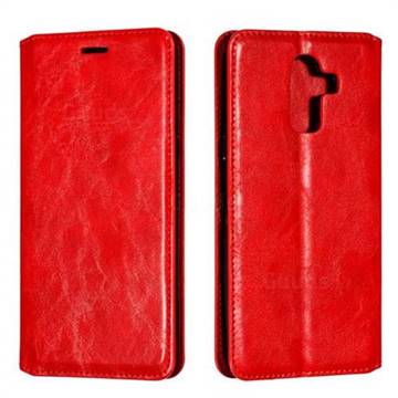 Retro Slim Magnetic Crazy Horse PU Leather Wallet Case for Samsung Galaxy J8 - Red