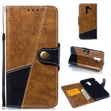 Retro Magnetic Stitching Wallet Flip Cover for Samsung Galaxy J8 - Brown