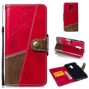 Retro Magnetic Stitching Wallet Flip Cover for Samsung Galaxy J8 - Rose Red