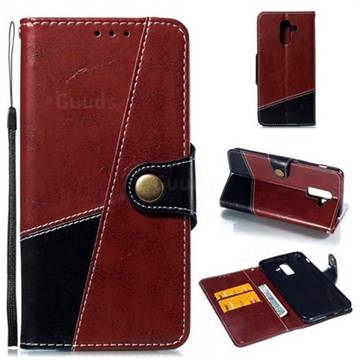 Retro Magnetic Stitching Wallet Flip Cover for Samsung Galaxy J8 - Dark Red