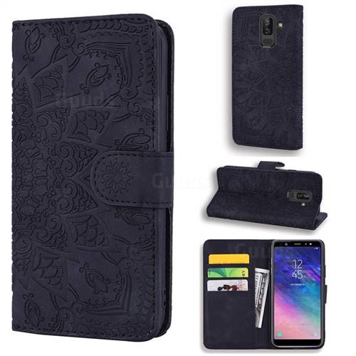 Retro Embossing Mandala Flower Leather Wallet Case for Samsung Galaxy J8 - Black