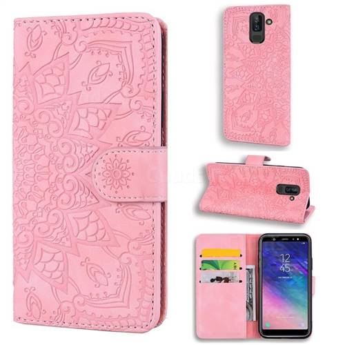 Retro Embossing Mandala Flower Leather Wallet Case for Samsung Galaxy J8 - Pink
