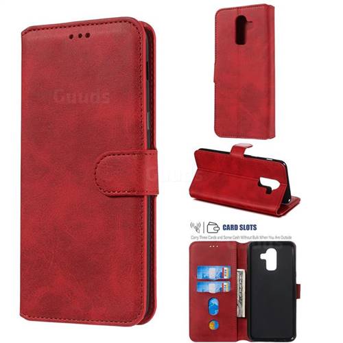 Retro Calf Matte Leather Wallet Phone Case for Samsung Galaxy J8 - Red