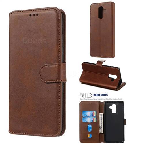 Retro Calf Matte Leather Wallet Phone Case for Samsung Galaxy J8 - Brown