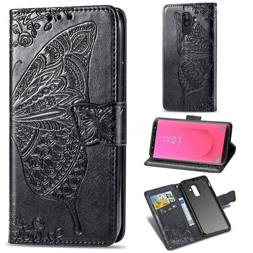 Embossing Mandala Flower Butterfly Leather Wallet Case for Samsung Galaxy J8 - Black