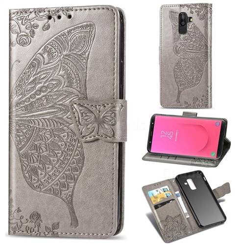 Embossing Mandala Flower Butterfly Leather Wallet Case for Samsung Galaxy J8 - Gray