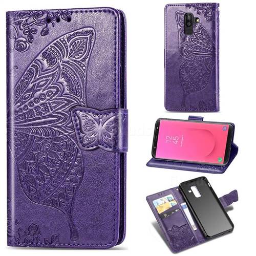Embossing Mandala Flower Butterfly Leather Wallet Case for Samsung Galaxy J8 - Dark Purple