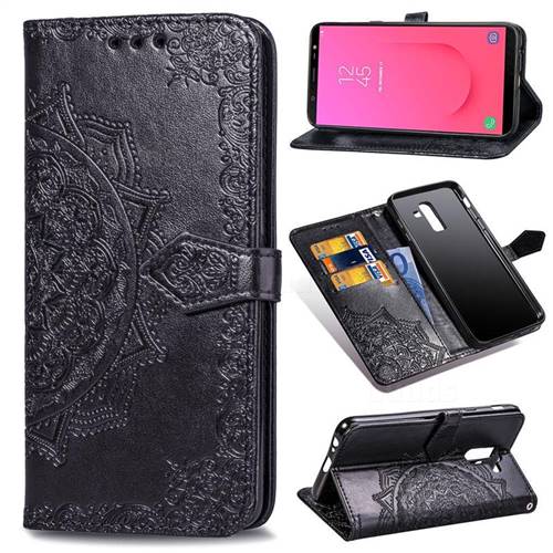 Embossing Imprint Mandala Flower Leather Wallet Case for Samsung Galaxy J8 - Black
