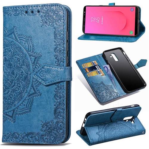 Embossing Imprint Mandala Flower Leather Wallet Case for Samsung Galaxy J8 - Blue