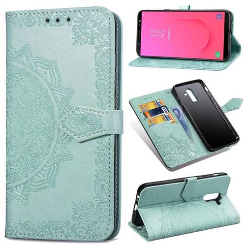 Embossing Imprint Mandala Flower Leather Wallet Case for Samsung Galaxy J8 - Green