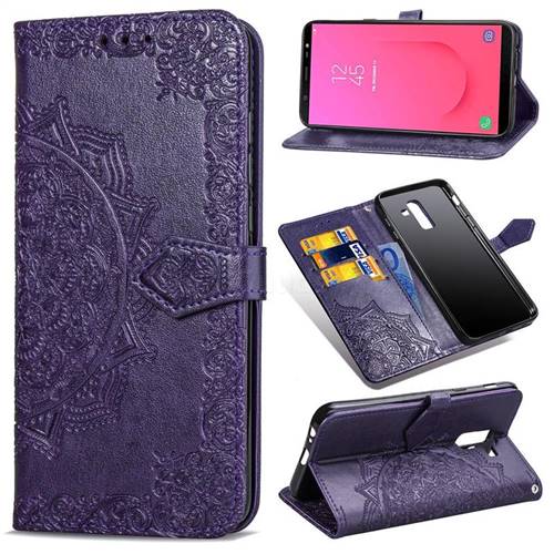 Embossing Imprint Mandala Flower Leather Wallet Case for Samsung Galaxy J8 - Purple