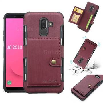 Brush Multi-function Leather Phone Case for Samsung Galaxy J8 - Wine Red